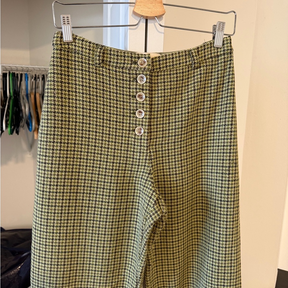 Paloma Wool Olive Houndstooth Button-Up Trousers